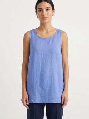 ALFRED SUNG Periwinkle Scoop Neck Linen Tank Size Med